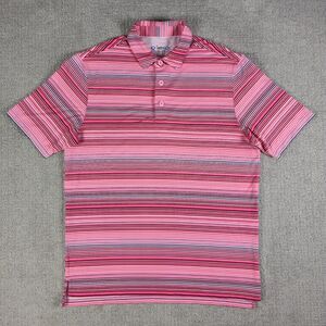 Ibkul UPF 50 Polo Shirt Mens Size‎ M Pink Striped Golf Preppy Cooling Golfer